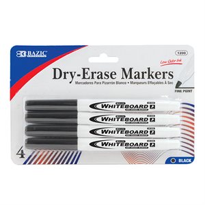 BAZIC Black Fine Tip Dry-Erase Markers - 4 Pack