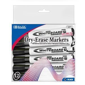 BAZIC Dry-Erase Markers - Black - Chisel Tip - Box of 12