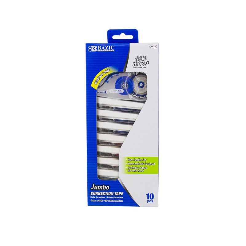 BAZIC Jumbo Correction Tape with Grip - 5 mm x 394" - 10 Pack