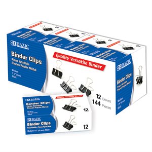 BAZIC Binder Clip - Black - 1 1 / 4" - Box of 12