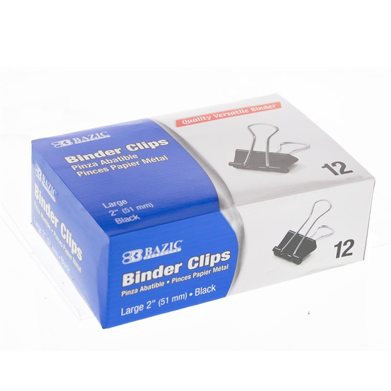 BAZIC Binder Clip - Black - 2" - Box of 12