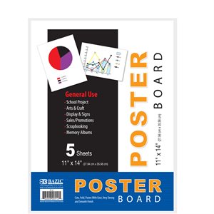 White Poster Board - 11" X 14"  - Pack of 5
