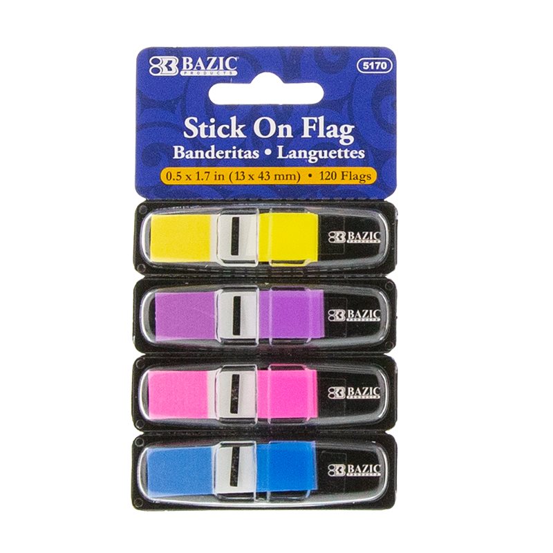 Drapeaux à codage couleur BAZIC avec distributeur, néon, 0,5" x 1,7", paquet de 4