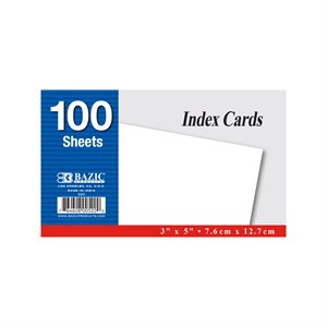 BAZIC 100 Ct. 3" X 5" Unruled White Index Card