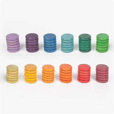 Multicoloured Wood Coins - 72 pieces