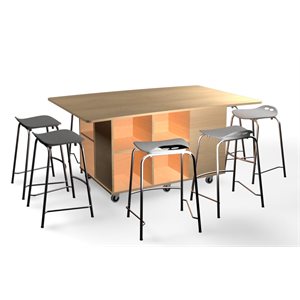Natural Pod™ Junction - Table - Crescent Curve - Storage Under in Fusion Maple with Casters - 70 ''W x 47 ''D x 29 ''H
